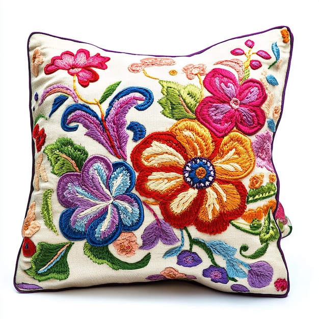 haftowana poduszka z kwiatami